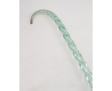 A 19th century glass walking stick in twisted green glass, length 52ins