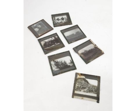 A collection of WW1 lantern slides, printed in black and white with sailors, soldiers, horses and portrait of possibly Baden 