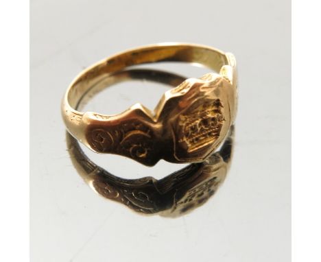A mourning ring, the shield shape head with a Viscount coronet, inscribed to inside of the shank, finger size K, weight 2.6g 