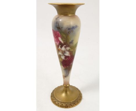 A Royal Worcester stem vase, decorated with roses, shape number 1951, circa 1915, af, height 6.75ins  Condition report: broke