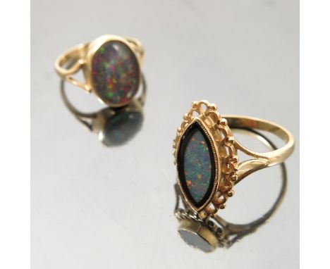 An opal triplet 9ct gold dress ring, and another similar, weight 6.7g gross 