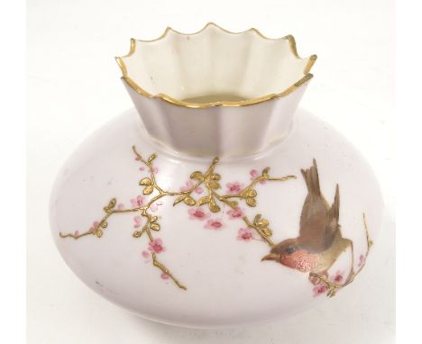 A Royal Worcester vase, decorated with a robin to a grey/lilac ground, shape number G545, height 2.5ins  Condition report: mi