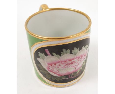 A Barr Flight and Barr Worcester coffee can, decorated with a green ground, reserving an oval panel with flower head in full 