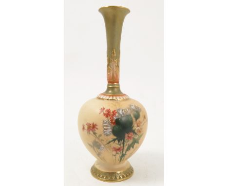 A Royal Worcester blush ivory vase, decorated with thistles, shape number 1661, circa 1893, height 6.25ins 