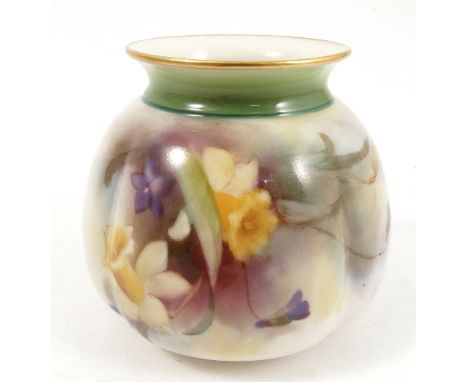 A Royal Worcester quarter lobed vase, decorated with daffodils, shape number H158, date code rubbed, height 3ins 