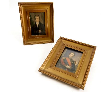 A 19th century Baxter print, portrait of Napoleon III, 3.75ins x 2.75ins, together with another of Sir Robert Peel, 4ins x 2.
