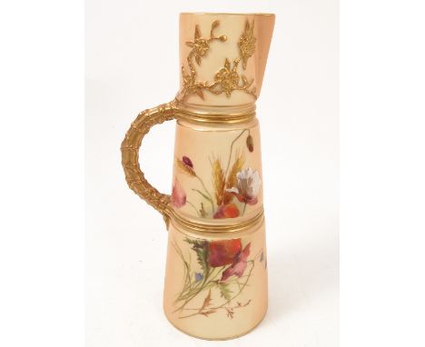 A Royal Worcester blush ivory jug, decorated with poppies, shape number 1047, circa 1902, height 8.25ins 