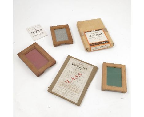 A box of vintage photographic items, to include two boxed 7x5 Wratten Safelight series 2, a boxed Johnson Safelight dark red,