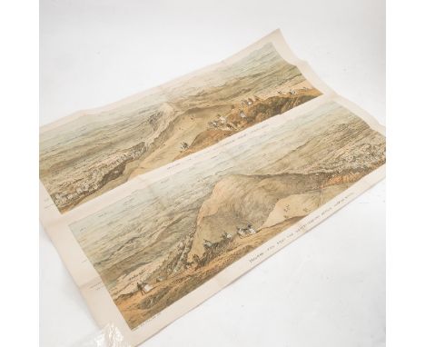 A folded double print of the Malvern Hills depicting view from the Beacon looking SOuth, and View from the Beacon looking Nor