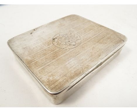 A silver cigarette box, with engine turning and initials to the hinged lid, Birmingham 1908, weight 5oz