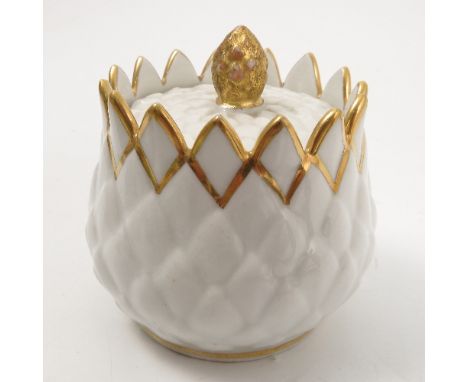 A rare Barr's Worcester mustard cup and cover, in the form of an artichoke, from the Harvey Collection, height 2.5ins  Condit