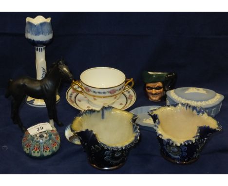 A collection of decorative china and glassware to include a Beswick pottery figure of a black foal, a Strathearn glass paperw