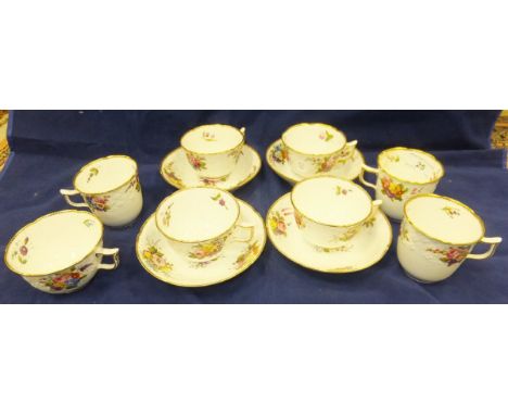 A collection of Spode cups and saucers painted with floral sprays CONDITION REPORTS All items have hairline/ star cracks. All