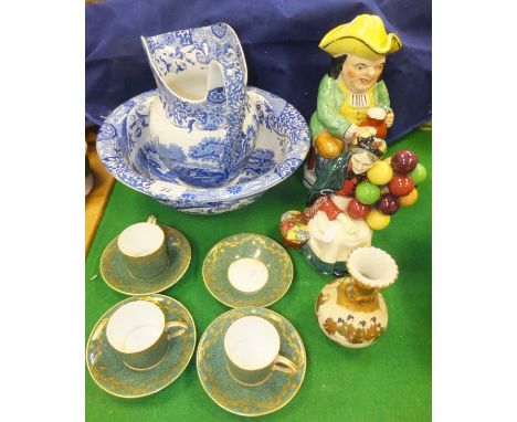 A Copeland Spode "Italian" pattern toilet jug and bowl, a collection of Royal Worcester coffee cans and saucers decorated in 