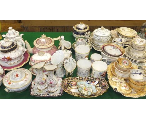 A large collection of mainly 19th Century decorative china wares to include a Copelands oval dish decorated in the Imari pale