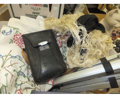 A cased Eastman Kodak magazine cine camera together with a tripod, various textiles to include two Victorian shawls