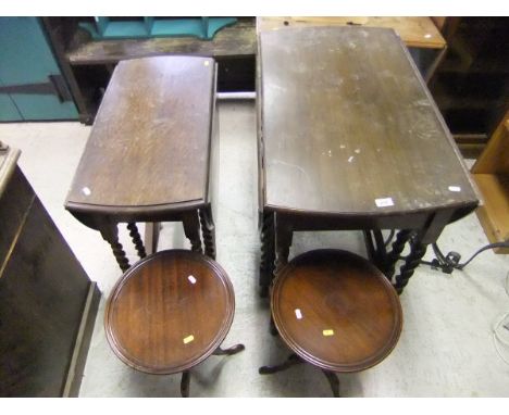Two oak barley-twist gate-leg tables, together with two mahogany wine tables, a pair of balloon back Victorian chairs, a nest