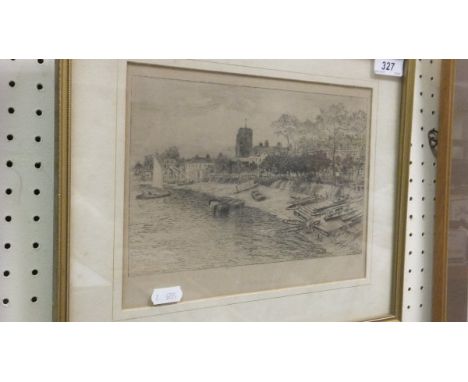 AFTER CHARLES WATSON "Chelsea", black and white etching, together with three other various etchings and prints