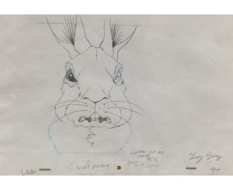 TONY GUY "Fighting Watership Down Rabbits", pencil sketch heightened in colour, together with three others by TONY GUY, all d
