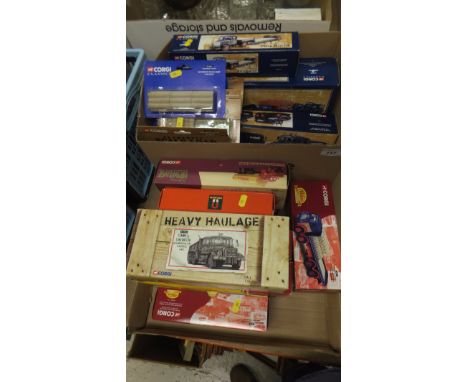 Two boxes of various Corgi commercial vehicles including five various Pickfords, nine others various and ten various Authenti