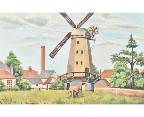 λ Lilian Hawthorn (British 1909-1996)Upminster MillOil on boardSigned (lower left)24 x 38cm (9¼ x 14¾ in.)Painted circa 1970s