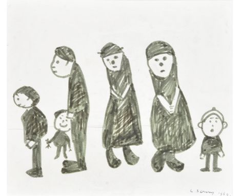 λ Laurence Stephen Lowry (British 1887-1976)Six FiguresFelt-tip pen and pencil on paperSigned and dated 1969 (lower right)25 