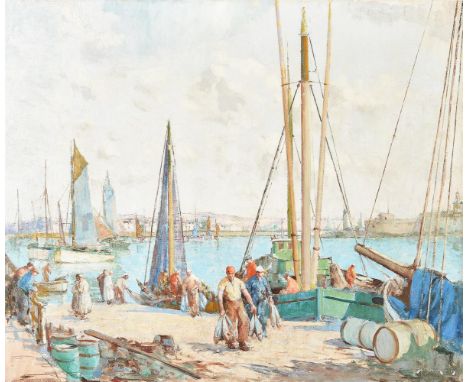 λ William Lee Hankey (British 1869-1952)Breton harbour sceneOil on canvasSigned (lower right)62.5 x 75cm (24½ x 29½ in.)Condi