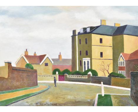 λ Elwin Hawthorne (British 1905-1954)Grove Park Road, W4Oil on boardSigned (centre left)28.5 x 39cm (11 x 15¼ in.)Painted in 