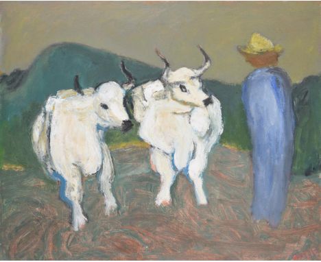 λ Henryk Gotlib (Polish 1890-1966)Oxen and Farmer Oil on canvas Signed (lower right)63 x 76cm (24¾ x 29¾ in.)Condition Report