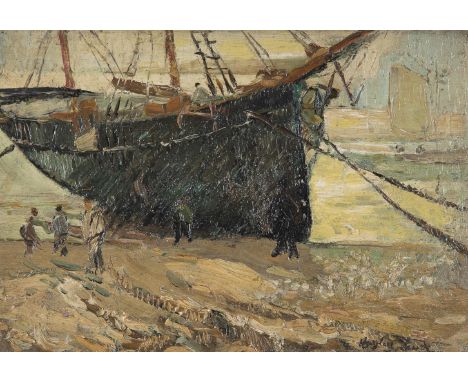 Richard Hayley Lever (American 1876-1958)Fishing Boat, CornwallOil on boardSigned (lower right)16 x 23.5cm (6¼ x 9¼ in.)Paint