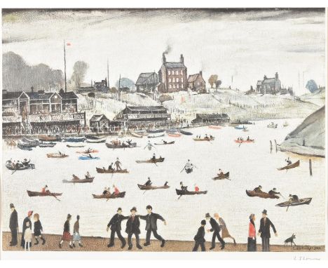 λ Laurence Stephen Lowry (British 1887-1976)Crime LakeOffset lithograph printed in colours, 1972Signed in pencil, from the ed
