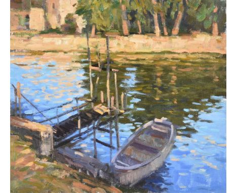 λ George Devlin (Scottish 1937-2014)The Old PontoonOil on canvas45.5 x 51cm (17¾ x 20 in.)Provenance:Thompson's Gallery, Lond