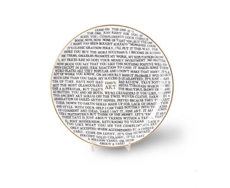 λ Grayson Perry (British b. 1960)100% Art China plate, 2020, with artist's seal printed to base, produced for the Holburne Mu