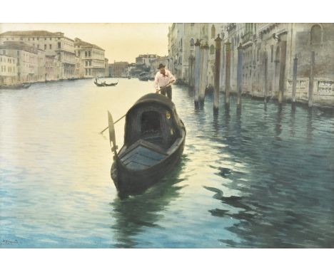 Alberto Prosdocimi (Italian 1852-1925)Venetian scene, with a gondola in the foreground Watercolour Signed (lower left)59 x 89