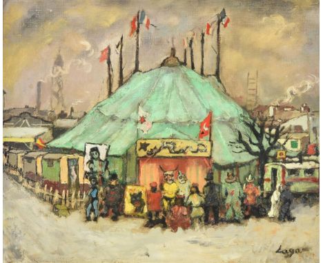 λ Celso Lagar (Spanish 1891-1966)Circus tentOil on canvasSigned (lower right)37 x 45cm (14½ x 17½ in.)Painted circa 1938.Prov