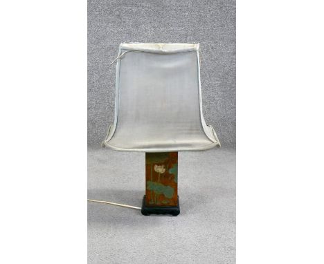 A gilded lacquered Chinese style table lamp with lotus leaf and flower design. H. 67 W.45 