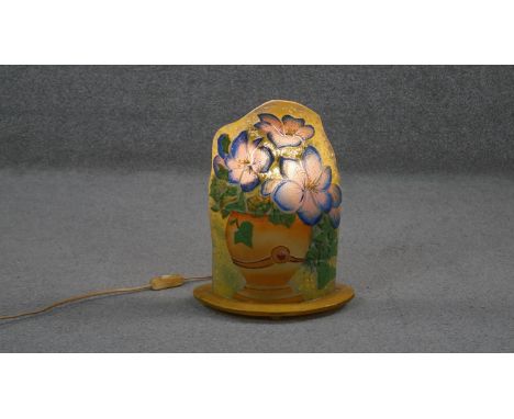 A coloured Art Glass table light in the form of a vase of flowers. H.39 W.30 