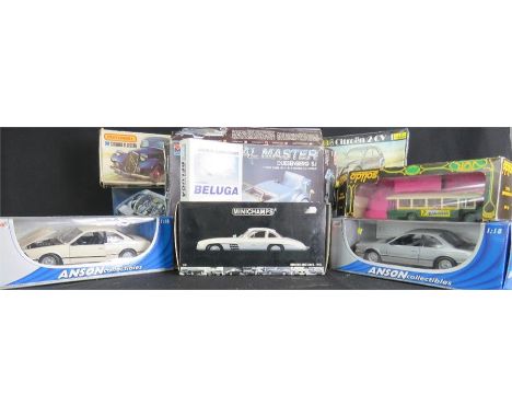 Minichamps model Mercedez Benz 300SL-1954, Anson BMW 1335 CSI, Anson BMW, two Hoby cars, Airbus A300-600ST and four various o