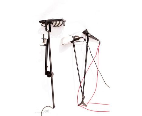 Artemide black clamp modernist anglepoise lamp by E. Gismondi,  model Sintesi  Morsetto, together with another anglepoise lam