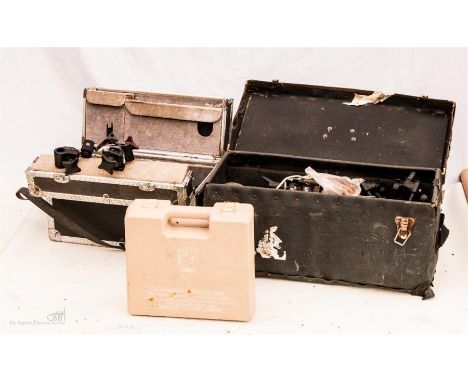 Three boxes of metal connectors and clamps for the use in erecting lighting equipment/ display stands to include FOBA and Kle