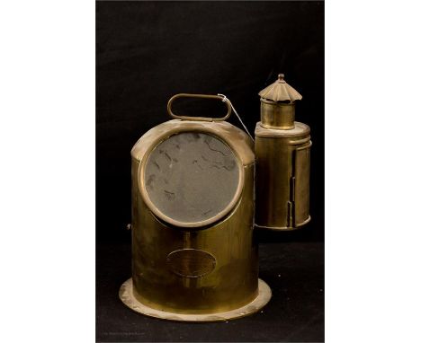 Henry Hughes & Son Ltd Marine Opticians, Fenchurch Street, London, Brass cased ships compass on gimble with carrying handle, 