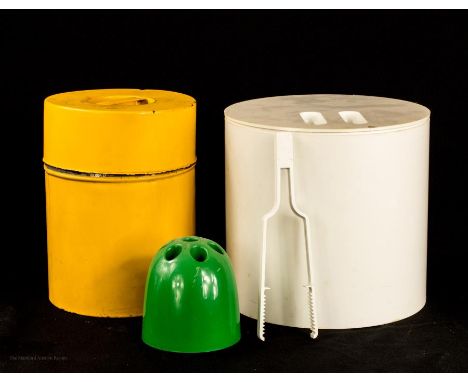 A white Brazilian ice bucket with tongs c.1960-70 signed 'eva' by Jorge Zalszupin of Hevea Co; 8.5 inches diameter, a green N
