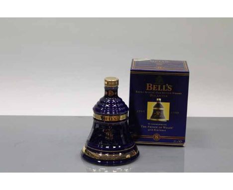 BELL'S PRINCE OF WALES 50TH BIRTHDAY BELL
Blended Scotch Whisky in blue and gold Wade ceramic decanter. 70cl, 40% volume, in 