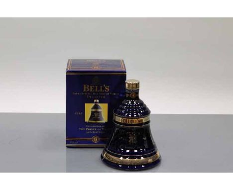 BELL'S PRINCE OF WALES 50TH BIRTHDAY BELL
Blended Scotch Whisky in blue and gold Wade ceramic decanter. 70cl, 40% volume, in 