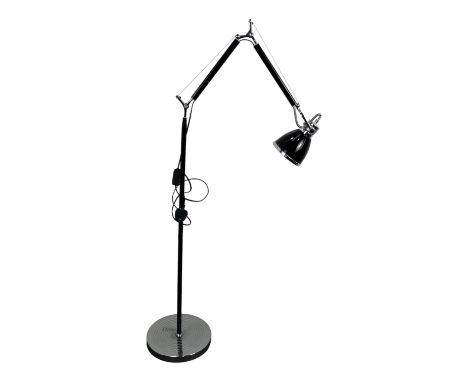 A floor standing black and chrome Anglepoise style lamp - raised on a ridged circular base, height 175cm.