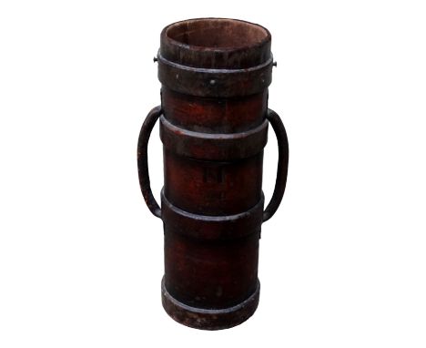 A late 19th century leather ammunition/artillery case - with three girdles and twin handles, the interior with canvas lining,