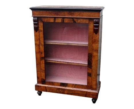 A Victorian walnut pier cabinet - the rectangular top above a plain frieze and glazed panel door flanked by corbles, raised o