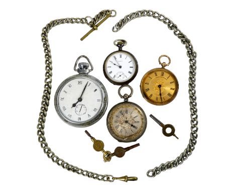 A steel cased Omega pocket watch - the white enamel dial set out in Roman numerals with subsidiary second dial, 4cm, together