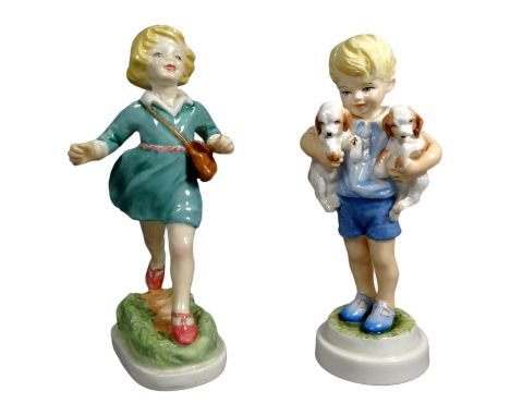 A Royal Worcester figure - 'Thursday's Girl Has Far To Go', height 20cm, together with another, 'Mondays Child Is Fair Of Fac