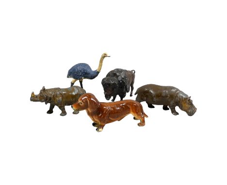 A group of four lead animals - J. Hill &amp; Co and others, including an emu, hippopotamus, rhinoceros and buffalo, together 
